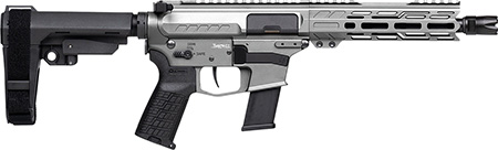 [840442505356] CMMG 45A890FTNG Banshee FE MkG 45 ACP 13+1 8" Black Nitride Threaded Barrel, M-LOK Handguard, Titanium Cerakote Aluminum Receiver w/Picatinny Rail, Black Polymer CMMG RipBrace, CMMG Zeroed Grip