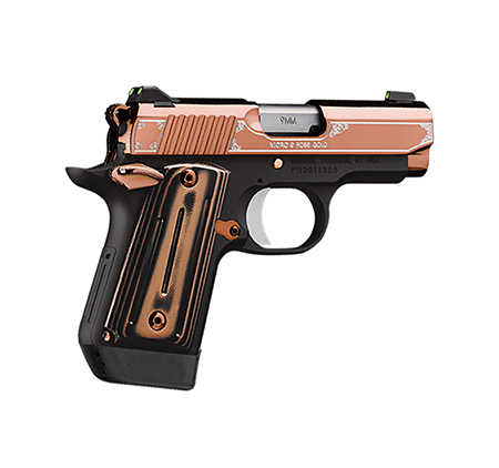 [669278331744] Kimber Mfg, Inc 3300174 Micro 9  9mm Luger 7+1 3.15" Stainless Ramped Steel Barrel, Rose Gold PVD Stainless Steel Serrated Slide, Matte Black Aluminum Frame, Black/Rose Gold G10 Grip