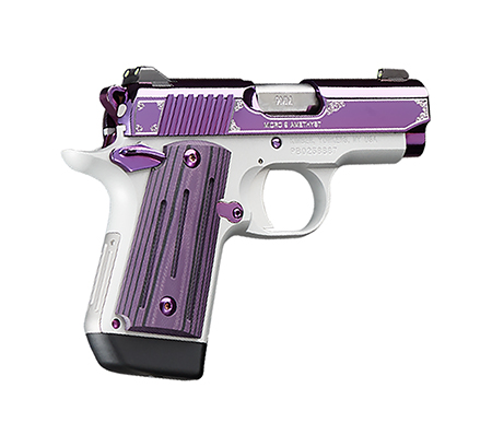 [669278332147] Kimber Mfg, Inc 3300214 Micro 9  9mm Luger 7+1 3.15" Stainless Ramped Steel Barrel, Purple PVD w/Border Engraving Stainless Steel Serrated Slide, Kimpro II Silver Aluminum Frame, Black/Purple G10 Grip