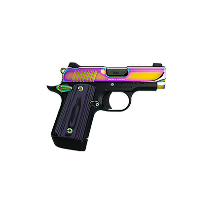 [669278332406] Kimber Mfg, Inc 3300240 Micro 9  9mm Luger 7+1 3.15" Black DLC Ramped Steel Barrel, Aurora Multi Color PVD Stainless Steel Serrated Slide, KimPro II Black Aluminum Frame, Black/Purple G10 Grip