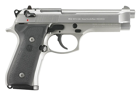 [082442818733] Beretta USA JS92F510 92FS Inox Full Size Frame 9mm Luger 10+1 4.90" Satin Steel Barrel, Satin Stainless Steel Serrated Slide, Satin Anodized Aluminum Frame, Black Stippled Rubber Grip