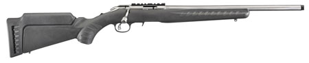 [736676083527] Ruger 8352 American Rimfire  Full Size 22 WMR 9+1 18" Matte Stainless Threaded Barrel, Satin Stainless Scope Rail Receiver, Black Synthetic Adjustable Stock, Right Hand