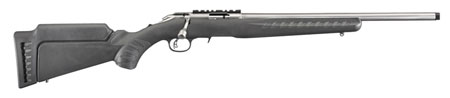 [736676083534] Ruger 8353 American Rimfire  Full Size 17 HMR 9+1 18" Satin Stainless Threaded Barrel, Satin Stainless Scope Rail Receiver,  Black Synthetic Adjustable Stock, Right Hand