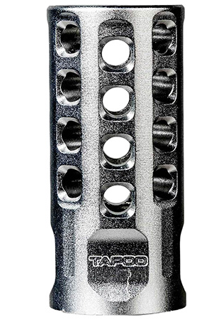 [810122800040] Tapco TAP22010  Muzzle Brake Silver Anodized Aluminum 1/2"x28 Threads 2" OAL .920" Diameter 22LR