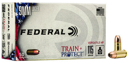 [604544627329] Federal TP9VHP1 Train + Protect  9mmLuger 115gr Versatile Hollow Point 50 Per Box/10 Case