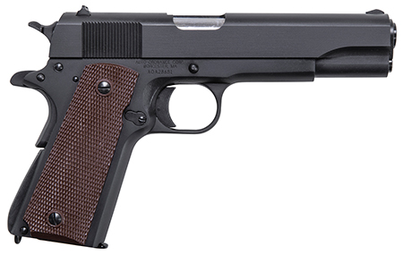 [602686321112] Auto-Ordnance 1911BKO9 1911 A1 GI Spec 9mm Luger 9+1, 5" Stainless Steel Barrel, Matte Black Serrated Carbon Steel Slide  &  Frame w/Beavertail, Brown Checkered Polymer Grip