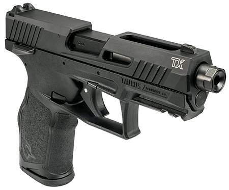 [725327943655] Taurus 1-2TX22141-5XMAG TX22  Full Size Frame 22 LR 22+1 4.10" Black Threaded Barrel, Black Anodized Serrated Slide, Black Polymer Frame w/Picatinny Rail, Ergonomic Grip, 5 Mags