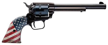 [727962702956] Heritage Mfg RR22B6USFLAG Rough Rider  22 LR 6 Shot 6.50" Black Oxide Barrel  &  Cylinder, Black Steel Zinc Alloy Frame, US Flag Grip Exposed Hammer