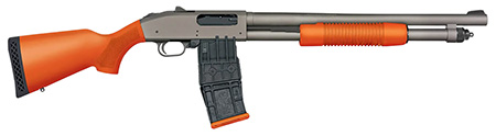 [015813502207] Mossberg 50220 590M  12 Gauge 10+1 18.50" Tungsten Gray Cerakote Barrel  &  Steel Drilled  &  Tapped Receiver, Magpul SGA Safety Orange Synthetic Stock