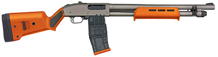 [015813502221] Mossberg 50222 590M  12 Gauge 10+1 18.50" Tungsten Gray Cerakote Barrel  &  Steel Drilled  &  Tapped Receiver, Magpul SGA Safety Orange Synthetic Stock