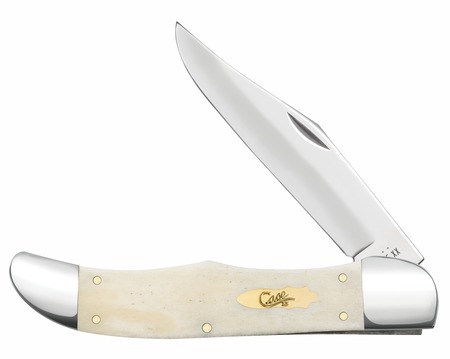 [021205110240] Case 11024 Hunter  4.10" Folding Clip Point Plain Mirror Polished Tru-Sharp SS Blade, Smooth Natural Bone Handle
