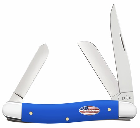 [021205164021] Case 16402 Stockman  Medium Folding Clip Point/Sheepsfoot/Spey Plain Carbon Steel Blade, Smooth Royal Blue Synthetic Handle