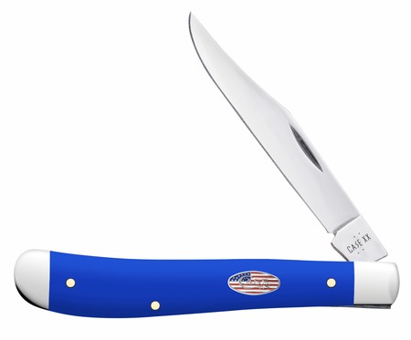 [021205164038] Case 16403 Trapper Slimline 3.25" Folding Clip Point Plain Mirror Polished Carbon Steel Blade, Smooth Royal Blue Synthetic Handle