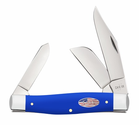 [021205164052] Case 16405 Stockman  Large Folding Clip Point/Sheepsfoot/Spey Plain Tumble Polish Carbon Steel Blade, Smooth Royal Blue Synthetic Handle
