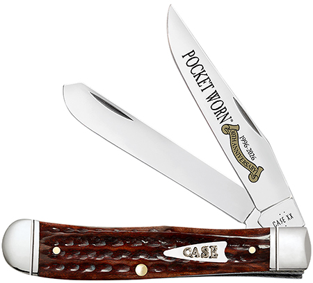 [021205552309] Case 55230 Pocket Worn Trapper Folding Clip Point/Spey Plain Mirror Polished Tru-Sharp SS Blade, Corn Cob Jigged Mahogany Bone Handle
