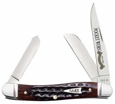 [021205552323] Case 55232 Pocket Worn Stockman Medium Folding Clip Point/Pen/Sheepsfoot Plain Tru-Sharp SS Blade, Mahogany Corn Cob Jigged Bone Handle