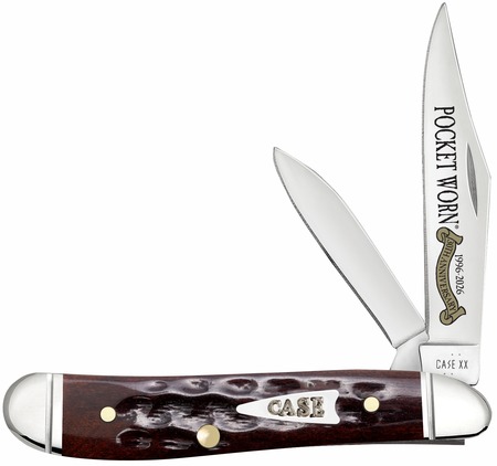 [021205552347] Case 55234 Pocket Worn Peanut Folding 2.26" Clip Point/1.50" Pen Plain Tru-Sharp SS Blade, Mahogany Corn Cob Jigged Bone Handle