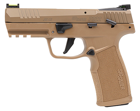 [798681715916] Sig Sauer 322CCAS P322  Compact Frame 22 LR 20+1 4" Black Threaded Barrel, Coyote Tan Cerakote Optic Ready/Serrated Slide, Coyote Tan Polymer Frame w/Picatinny Rail, Polymer Grip, Ambidextrous