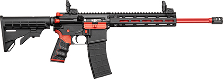 [857253008365] Tippmann Arms A101111 M4 Redline MSR 22 LR 25+1 16" Red Parkerized Fluted Threaded Barrel, Matte Black/Red Aluminum Receiver w/Picatinny Rail, M-LOK Handguard, Black Adj CAR15 Polymer Stock, Red/Black