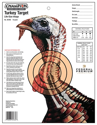 [076683457806] Champion Targets 45780 LifeSize Turkey Hanging Paper Target  14" x 18" Multi-Color 12 Pack