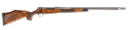 [747115462551] Weatherby MKV80300WR6B Mark V 80th Anniversary Full Size 300 Wthby Mag 4+1 26" Carbon Fiber Barrel, Black Cerakote Steel Drilled  &  Tapped Receiver, Walnut Fixed Stock, Engraving, Case  &  Retro Ammo Box