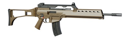 [642230272828] HK 81001321 G36  22 LR 20+1 18.13" Black Barrel w/Flash Suppressor, Flat Dark Earth Receiver w/Picatinny Rail, Flat Dark Earth Folding Synthetic Stock, Polymer Grip