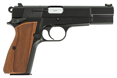 [723551446522] Inglis 12000009 P-35  Full Size Frame 9mm Luger 15+1 4.70" Hard Chrome Plated Button Rifled Barrel, Black Cerakote Steel Serrated Slide, Black Cerakote Steel Frame, Walnut Checkered Grip