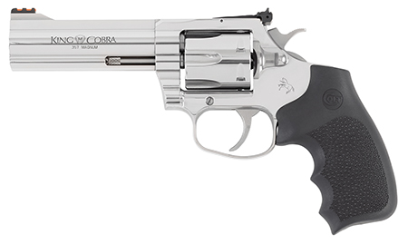 [098289001719] Colt Mfg KCOBRASB4RTS King Cobra Target 357 Mag 6rd Shot 4.25" Stainless Steel Barrel, Cylinder  &  Frame, Black Hogue Overmolded Grip, Exposed Hammer