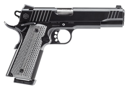 [810100533540] Alpha Foxtrot AA27X4ENA-XQBK08-WBS AF1911  Full Size 45 ACP 8+1 5" Stainless Bull Barrel, Black QPQ Stainless Steel Serrated Slide, Black QPQ Stainless Steel Serrated Frame w/Beavertail G10 Grip