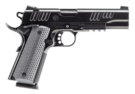 [810100532000] Alpha Foxtrot AA01X1END-PDBK10-GGC AF1911 Enhanced Full Size 9mm Luger 10+1 5" Black QPQ Stainless Steel Serrated Slide, Black QPQ Stainless Steel Frame w/Beavertail Checkered Polymer Grip