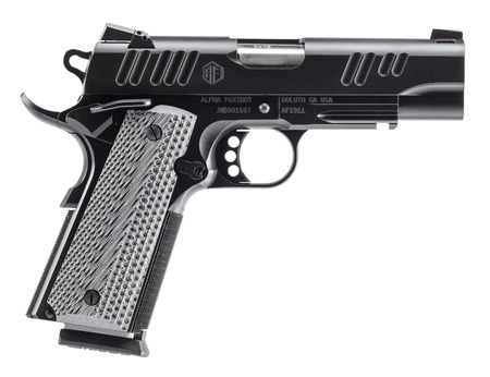 [810100531928] Alpha Foxtrot AA01X1CND-XQBK10 AF1911 Enhanced 9mm Luger 10+1 4.25" Stainless Bull Barrel, Black QPQ Stainless Steel Serrated Slide, Black QPQ Stainless Steel Checkered Frame w/Beavertail, G10 Grip