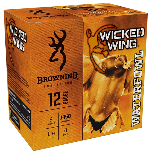 [020892024960] Browning Ammo B193421234 Wicked Wing  12Gauge 3" 1 1/4oz 4Shot 25 Per Box/10 Case
