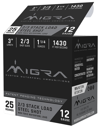 [850060794452] Migra Ammunitions M12SS23 Staxd  12Gauge 3" 1 1/4oz 2/3Shot 25 Per Box/10 Case