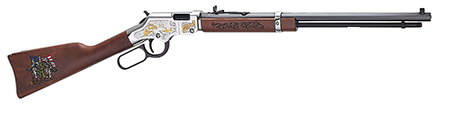 [619835044174] Henry H004MC2 Spirit Of The Corps 250th Anniversary 2nd Edition 22 S/L/LR 16+1 20" Black Octagon Barrel, Nickel-Plated w/24K Gold Inlay Engraved Brass Drilled  &  Tapped Receiver, American Walnut Straig