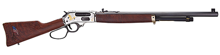 [619835100276] Henry H010BGMC Spirit Of The Corps  45-70 Gov 4+1 22" Black Octagon Barrel, Nickel Engraved w/24K Gold Inlay Brass Drilled  &  Tapped Receiver, American Walnut Straight Stock