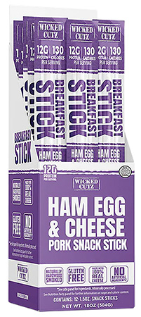 [850054290373] Wicked Cutz WCBR12HEC Ham Egg  &  Cheese Breakfast Sticks  12 Pack