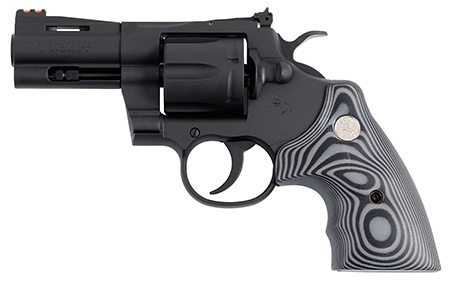 [098289003652] Colt Mfg PYTHONBM3FO Python  357 Mag/38 Special 6 Shot 3" Matte Blued Vent Rib Carbon Steel Barrel, Cylinder  &  Frame, Black/Gray G10 Grip, Exposed Hammer