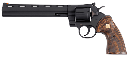 [098289003683] Colt Mfg PYTHONBM8WTS Python  357 Mag/38 Special 6 Shot 8" Matte Blued Vent Rib Carbon Steel Barrel, Cylinder  &  Frame, Wood Grip, Exposed Hammer