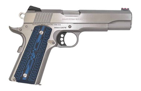 [098289113252] Colt Mfg O1073CCP Competition  38 Super 9+1 5" National Match Barrel, Stainless Steel Serrated Slide, Stainless Steel Frame w/Beavertail, Competition Blue G10 Grip