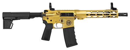 [752334901941] Hi-Point HP15P-556GOLD HP 15P 5.56 NATO 30+1 10.50" Black Threaded Barrel, Gold Aluminum Receiver w/Picatinny Rail, M-LOK Handguard, Blade Black Polymer Brace, Black B5 P Type 23 Grip