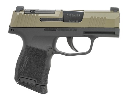 [798681737307] Sig Sauer 3659GXR3P P365  Micro-Compact 9mm Luger 10+1 3.10" Black Barrel, Moss Green Stainless Steel Optic Ready/Serrated Slide, Black Alloy Frame w/Accessory Rail, Textured Grip, RMSc Footprint