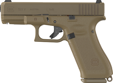 [764503068461] Glock UV1950703X G19X V 9mm Luger 17+1 4.02" Black GMB Barrel, Coyote nPVD Steel Serrated Slide, Coyote Brown Polymer Frame, Textured Polymer Grip, Ambidextrous