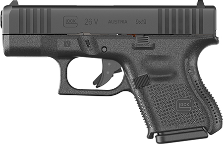 [764503068515] Glock UV2650201 G26 V Sub-Compact Frame 9mm Luger 10+1 3.43" Black GMB Barrel, Black Steel Serrated Slide, Black Polymer Frame, Textured Polymer Grip, Ambidextrous