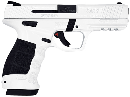 [810075870800] SAR USA SAR9CSTORM SAR9 Storm Compact 9mm Luger 15+1 4" Black Steel Barrel, White Cerakote Steel Serrated Slide, White Cerakote Polymer Frame w/Picatinny Rail, Interchangeable Panels Grip