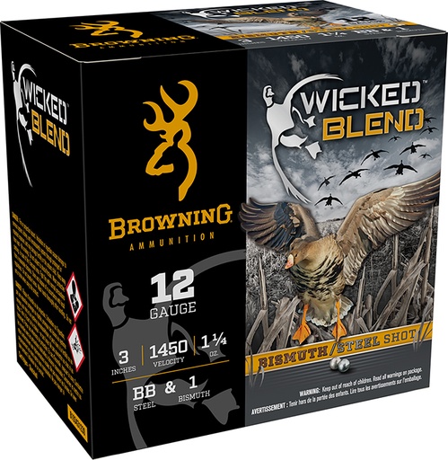 [020892026445] Browning Ammo B193431230 Wicked Blend  12Gauge 3" 1 1/4oz BB/1BI Shot 25 Per Box/10 Case