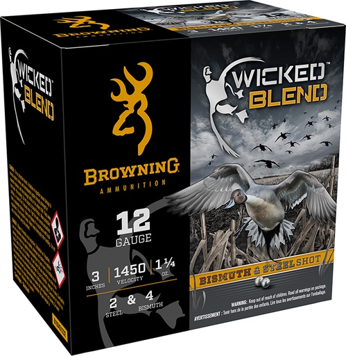 [020892026469] Browning Ammo B193431232 Wicked Blend  12Gauge 3" 1 1/4oz 2/4BI Shot 25 Per Box/10 Case