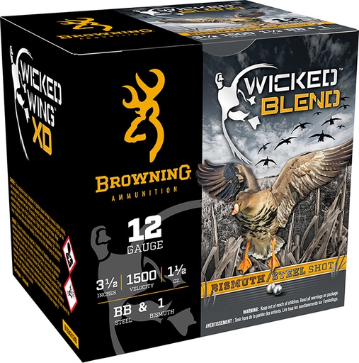 [020892026407] Browning Ammo B193431240 Wicked Blend  12Gauge 3.50" 1 1/2oz BB/1BI Shot 25 Per Box/10 Case