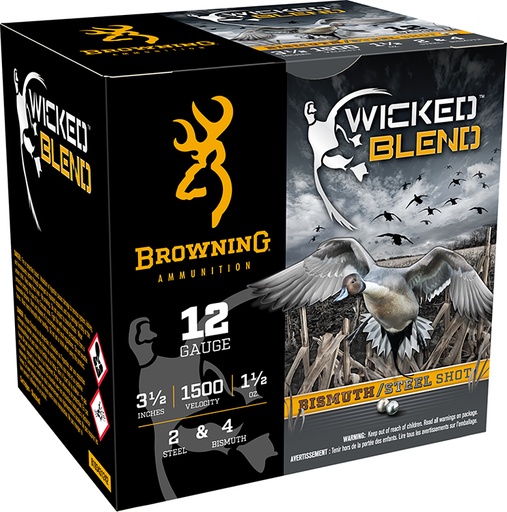 [020892026421] Browning Ammo B193431242 Wicked Blend  12Gauge 3.50" 1 1/2oz 2/4BI Shot 25 Per Box/10 Case