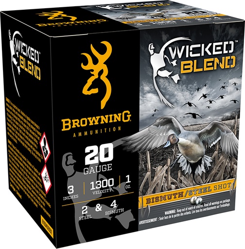 [020892026483] Browning Ammo B193432032 Wicked Blend  20Gauge 3" 1oz 2/4BI Shot 25 Per Box/10 Case