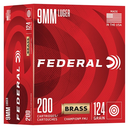 [604544706192] Federal C9124A200   9mmLuger 124gr Full Metal Jacket 200/Box